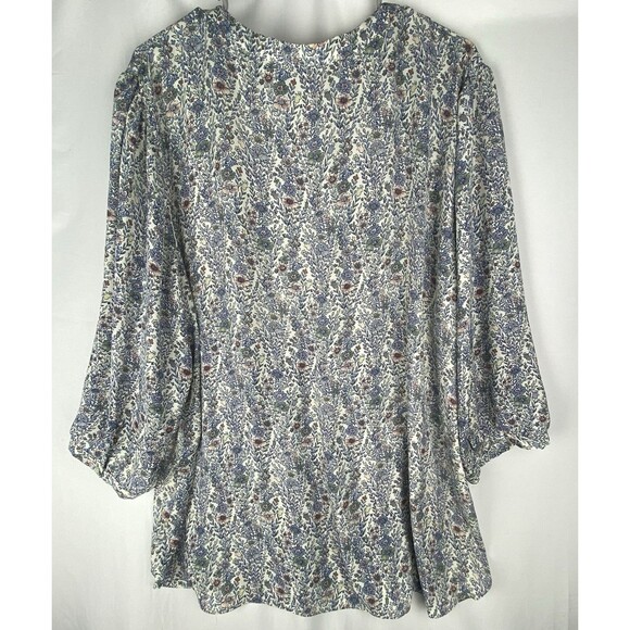 Rose + Olive Top Blouse 3X Blue Pink Ditsy Floral 3/4 Sleeve Flowy Peasant Boho - Picture 8 of 11